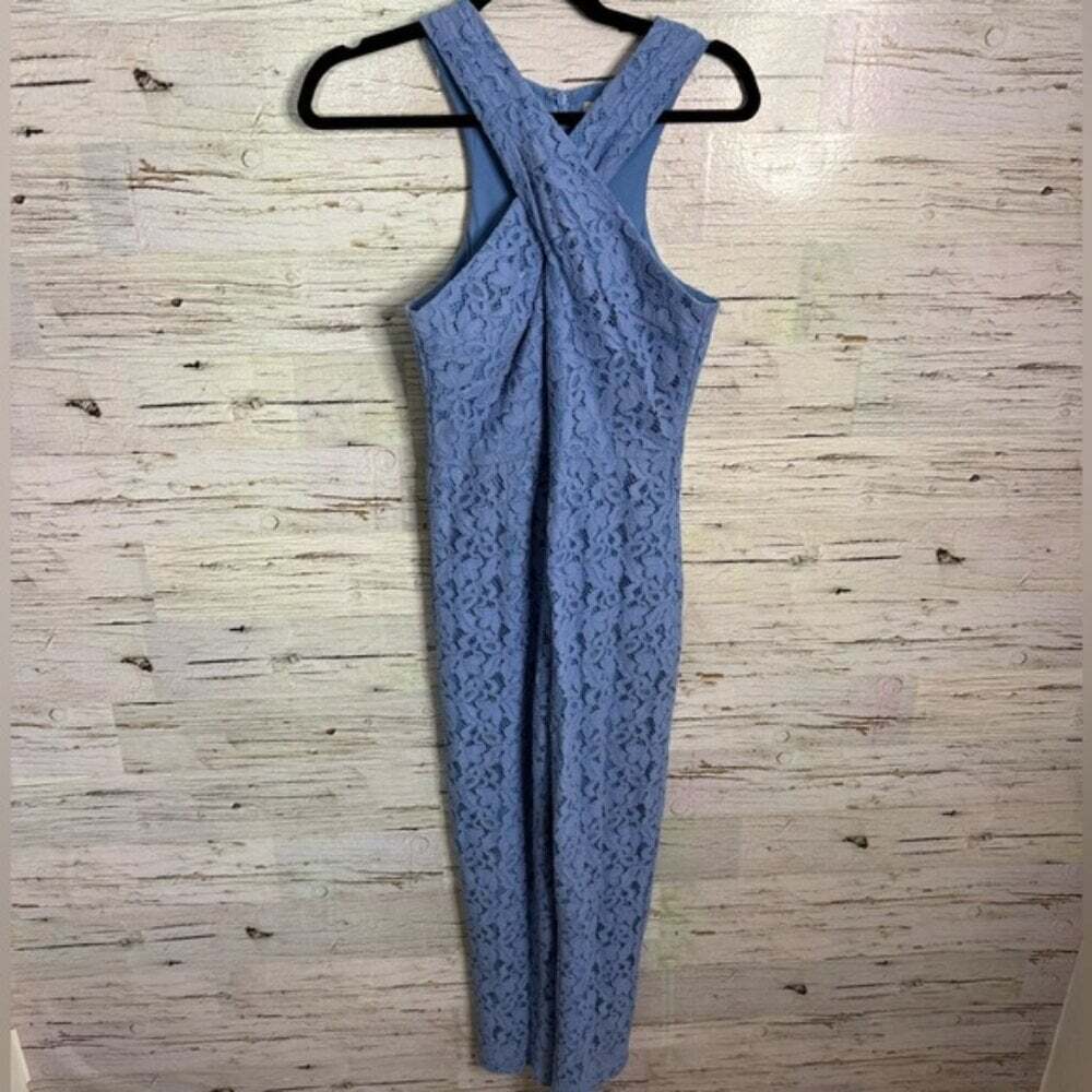 Adelyn Rae Cayden Cross Neck Lace Jumpsuit In Periwinkle size Size xs